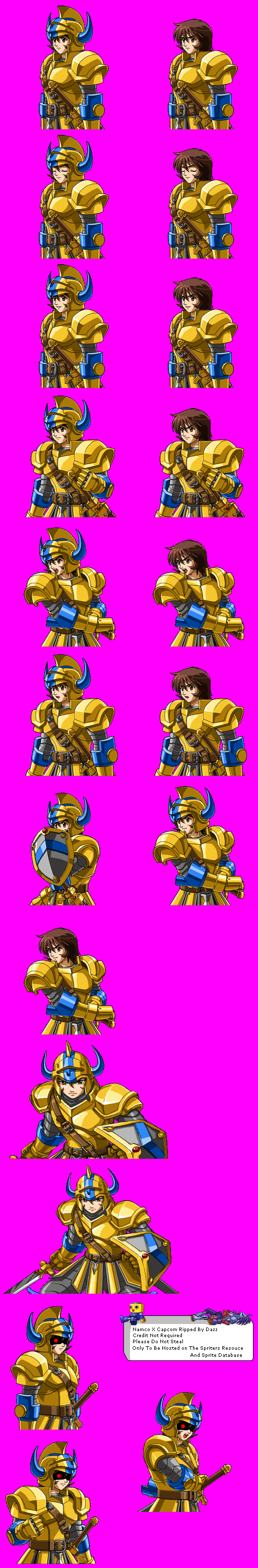 Namco × Capcom PlayStation 2 hip-up character portraits of Gilgamesh with expression, pose, helmet, and shield variants