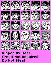 Yu Yu Hakusho Game Boy grayscale mugshots using only four neutral colors