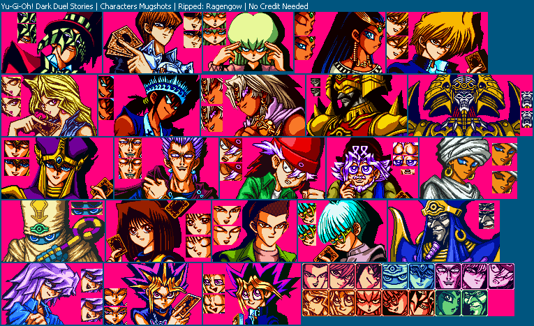 Yu-Gi-Oh! Dark Duel Stories Game Boy Color high-contrast character mugshots with expression variants