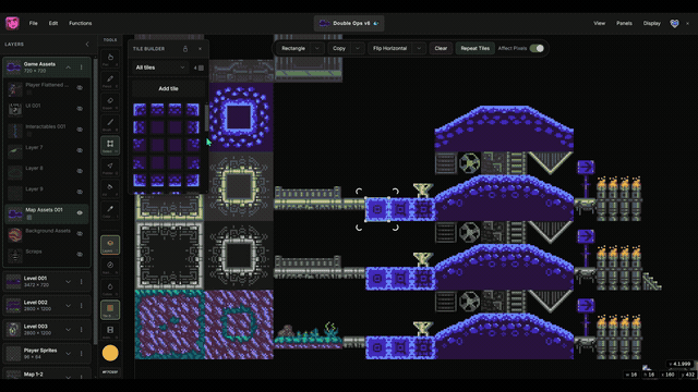 Map Builder capturing tiles and stamping a level layout in Manabit
